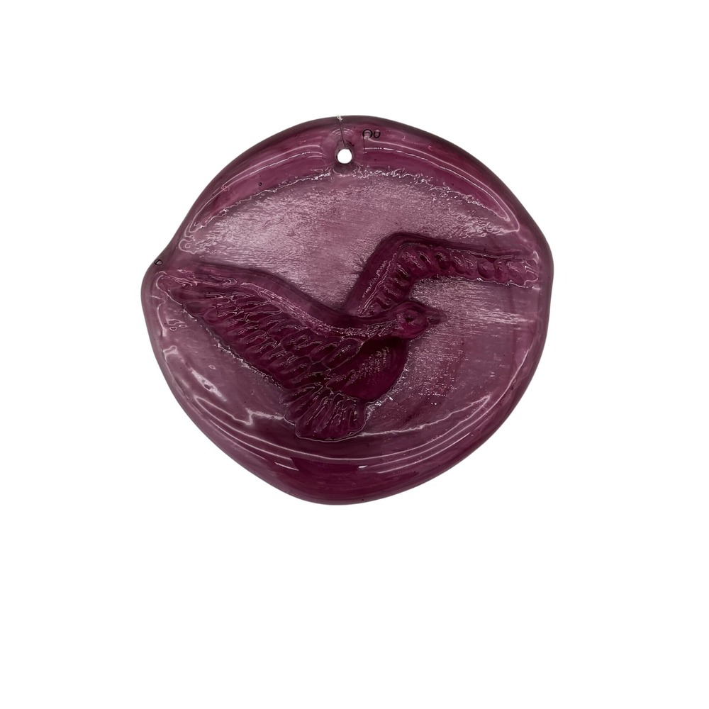Vintage Artisan Suncatcher Seagull Medallion 3.5" Amethyst Purple Slag Glass